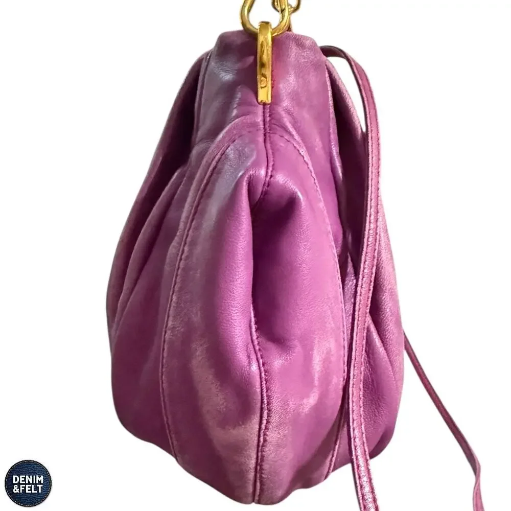 Prada Purple Leather Pleated Shoulder Bag Gold Hardware Slouchy‎ Hobo Purse Luxe